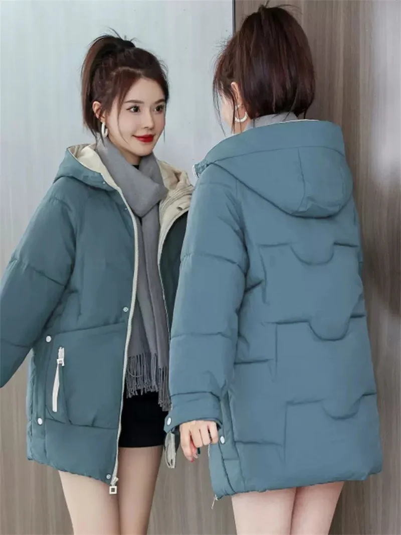 2024 Autumn And Winter New Fashion Temperament Cotton-padded Midcoat Cotton-padded Down Jacket Explosion Thickened Women's Wear