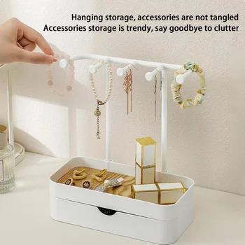 Jewelry Organizer Display Stand Rack With Wooden Tray For Earrings Bracelet Necklaces Rings Storage Hanging Organizer Holder
