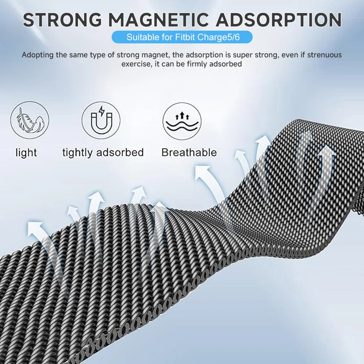 Stainless Steel Magnetic Loop Bracelet Wrist Strap, Adjustable Band
