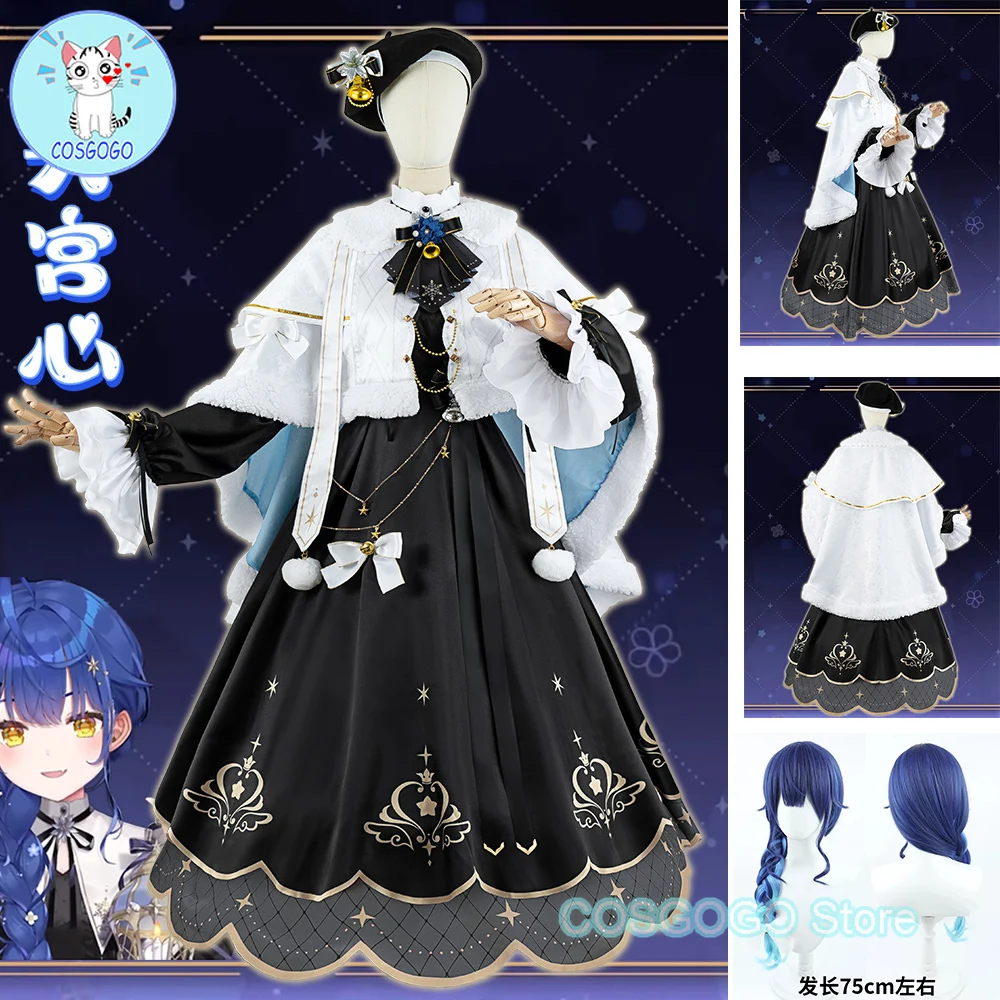 Gioco Vtuber Nijisanji Christmas Mamiya Kokoro Costume Cosplay Halloween Outfit Dress Cute Lovely Lolita Fascia Parrucca