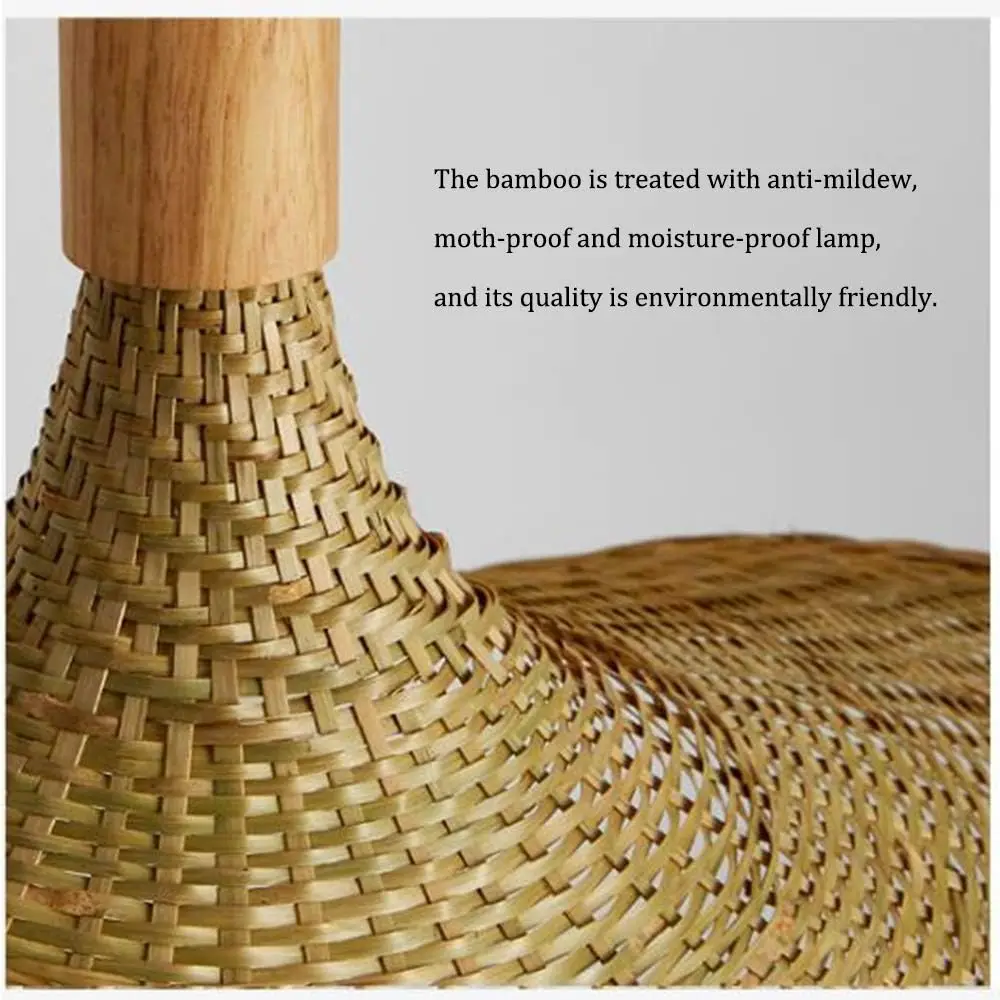 50/60cm Bamboo Weaving Chandelier Wicker Lampshade Pendant Light Retro Rattan Handwoven Hanging Lamp Hat-Shaped E27 Pendant Lamp