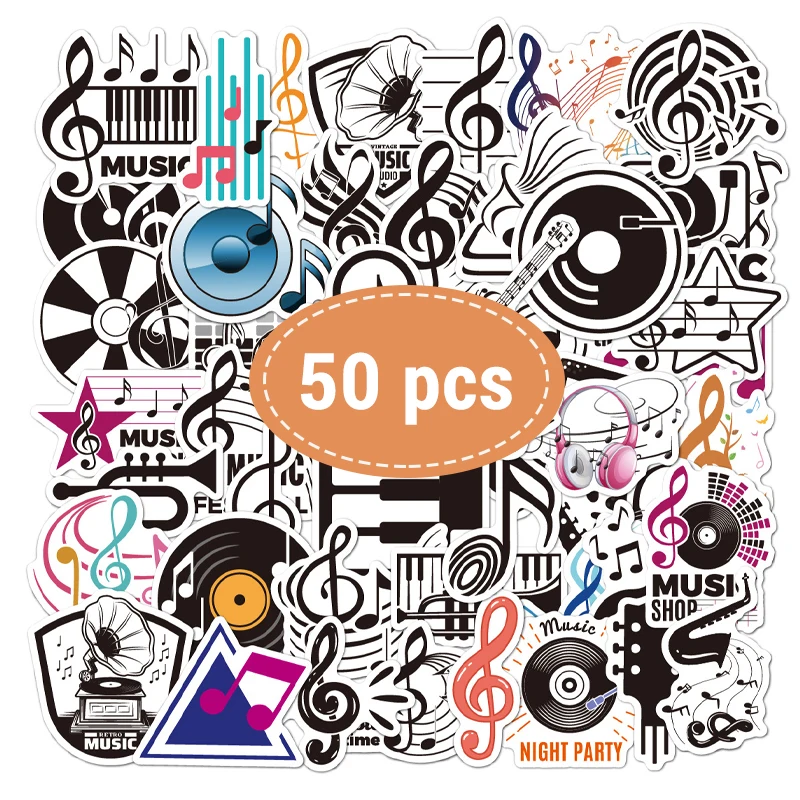 50 Adesivi Musicali Per Bottiglie D'acqua Adesivi Con Note Musicali In Vinile Per Bambini Adesivi Musicali Impermeabili Per Laptop Chitarra Hydro~p113841972