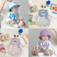 Disney Summer Striped Navy Collar Cartoon Bodysuits Mickey Mouse Donald Daisy Duck Toddler Cotton Rompers Outfits for Girl Boy
