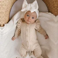 Knitted Baby Jumpsuit Solid Color Long Sleeves Knitted Rompers with Buttons for Toddlers Girls Outfit Newborn Baby Clothes