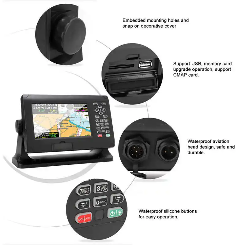 8in Marine Boat GNSS Fish Finder Chart Plotter GPS BDS Navigator Keyed Assist Chartplotter For C-Map &XINUO-MAP