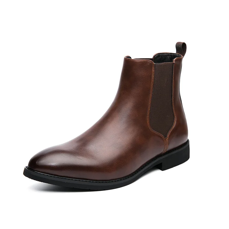 Brand Leather Men Chelsea Boots Designer Italy Dress Boots Men Fashion Casual Business Ankle Dress Man Shoes Large Size