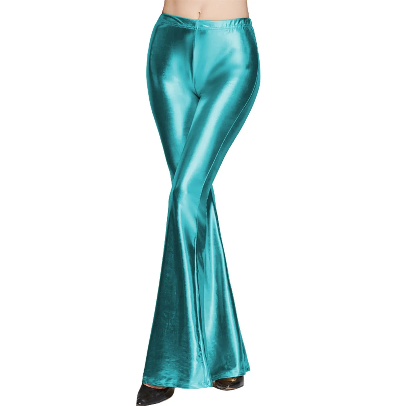 Women High Street Bell Bottoms Pants Shinny Pants Fashion Stretchy Wide Leg Pants Streetwear Harajuku Female Dance Trousers