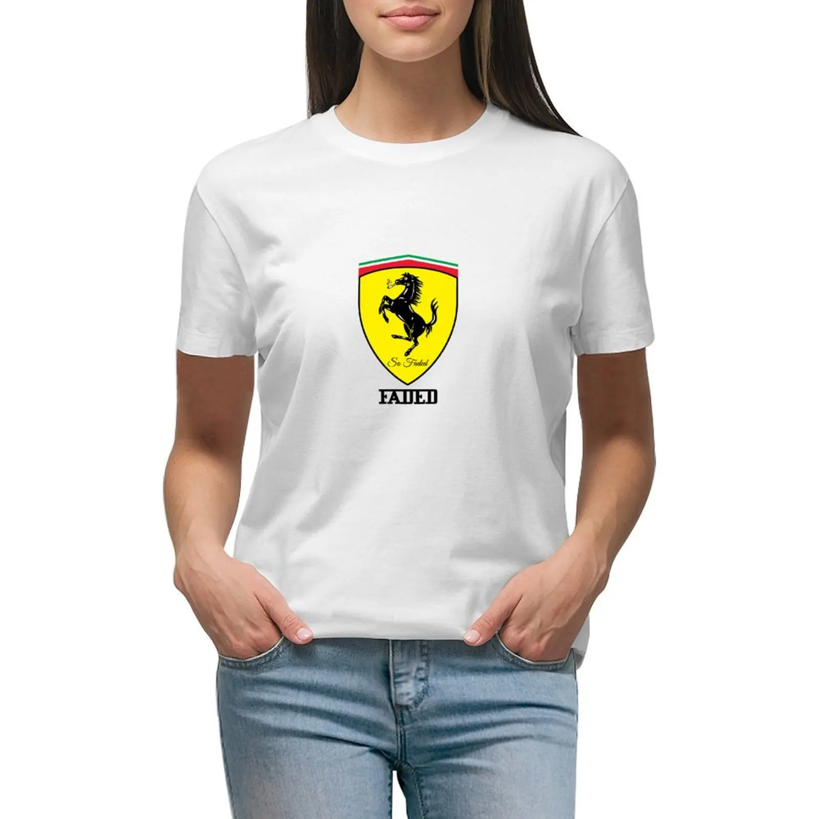 

Faded Ferarri Horse T-shirt Short sleeve tee oversized t shirts for Women