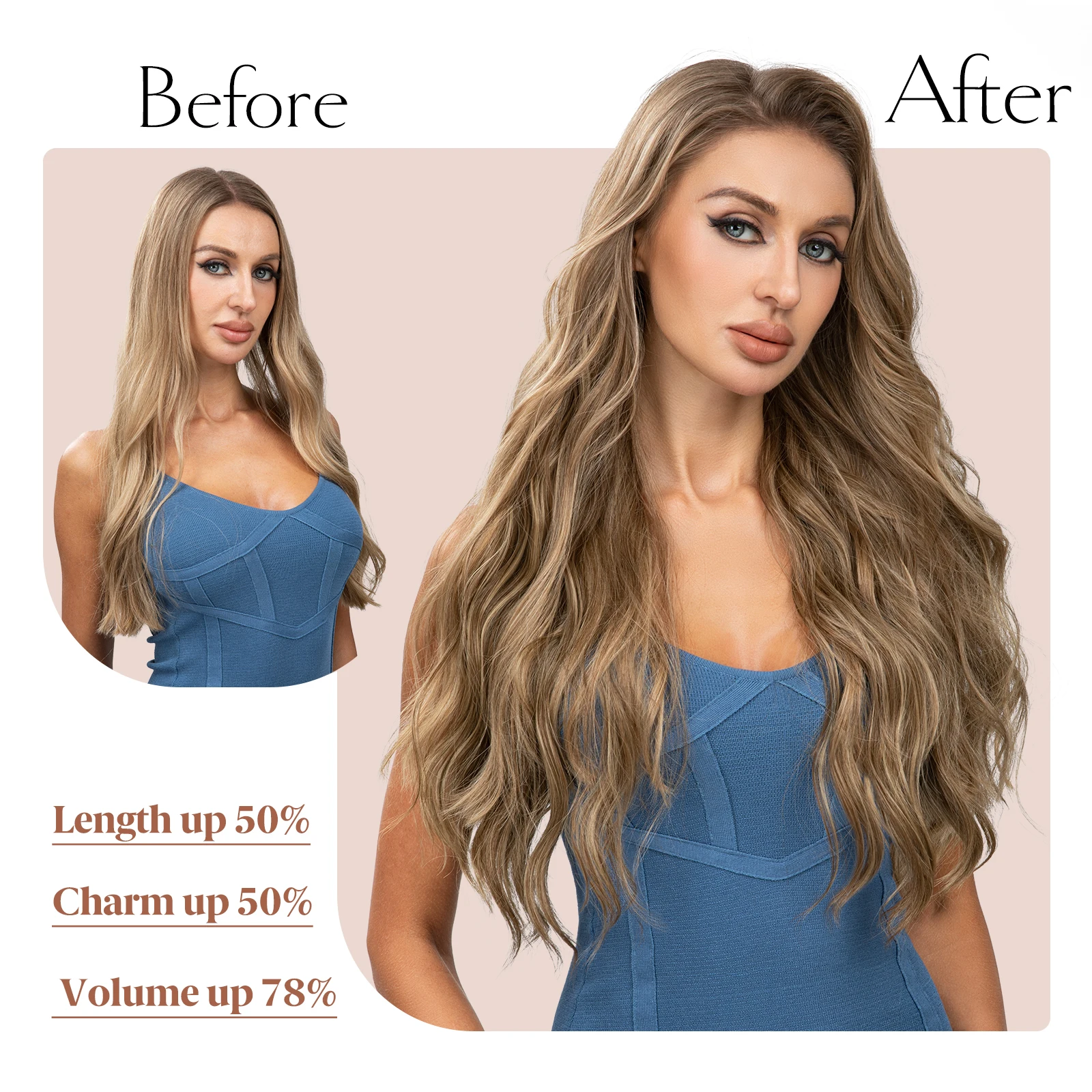 SARLA Synthetic Long Wavy Clip In Hair Extensions 22" 4pcs/set Thick Hairpiece For Women Brown Blonde Black Natural Fake Hair