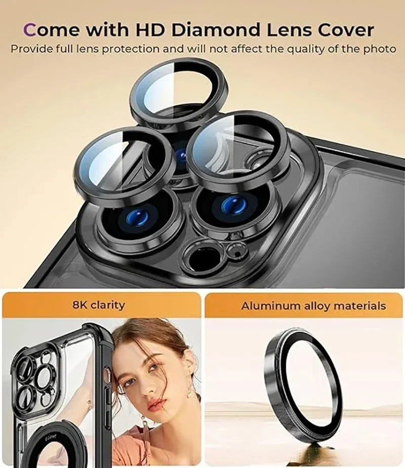 Luxury Plating Shockproof Magnetic Bracket For Magsafe Clear Case For iPhone 17 16 15 14 13 12 11Pro Max With Holder Stand Cover view 2