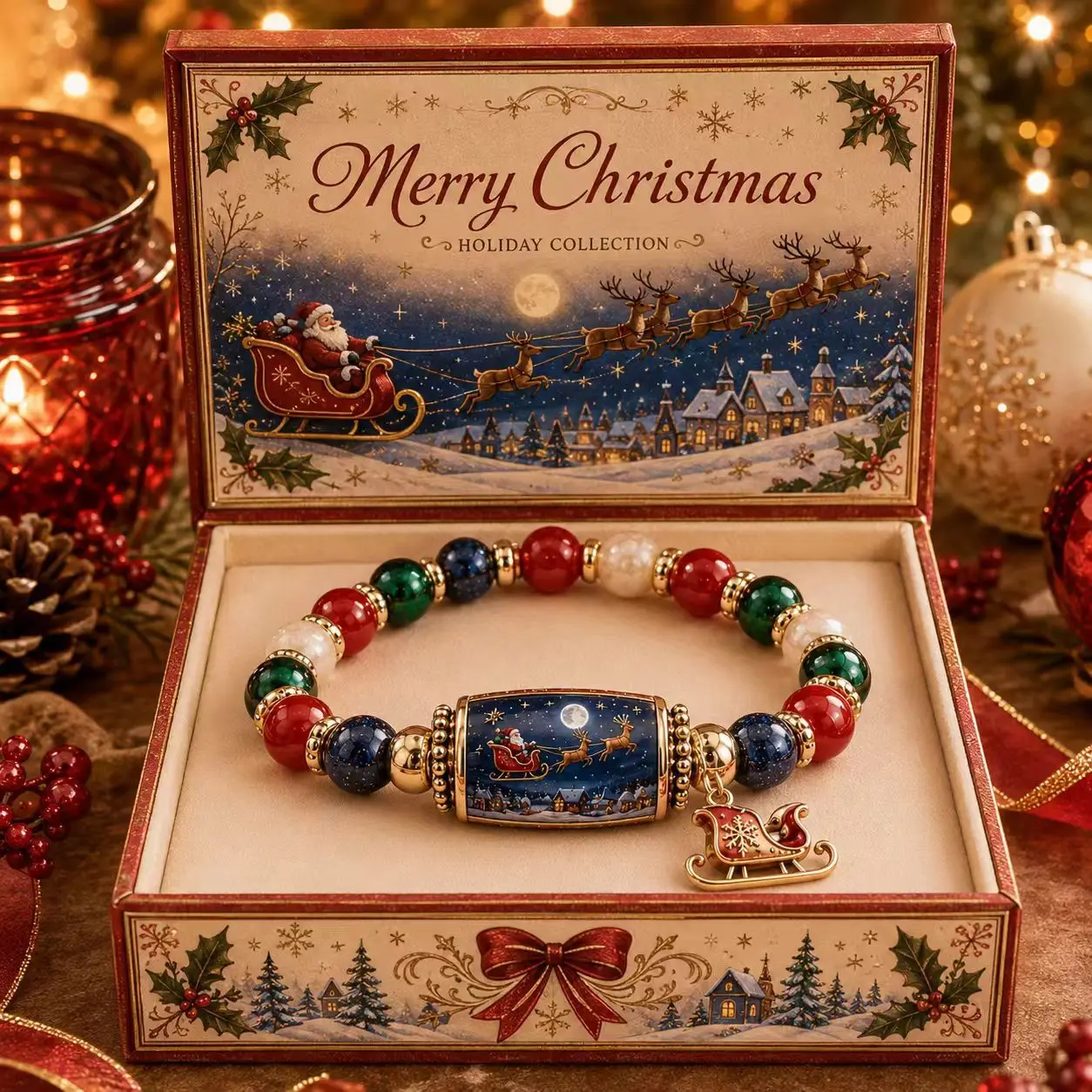 2026 Limited Edition Christmas Magic Collection Bracelet for Women Girls, Stretch Beaded Bracelets Stocking Charms, Jewelry Gift