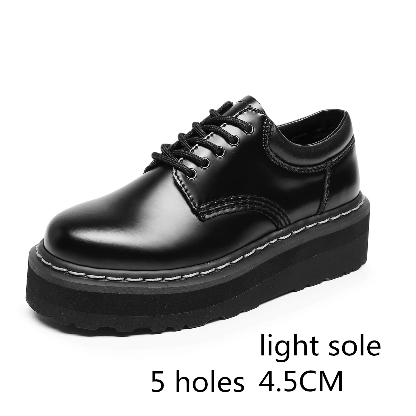 Leather mary jane shoes Unisex platform cowhide women's and men's leather shoes thick sole black Mary Jane shoes size 34-44