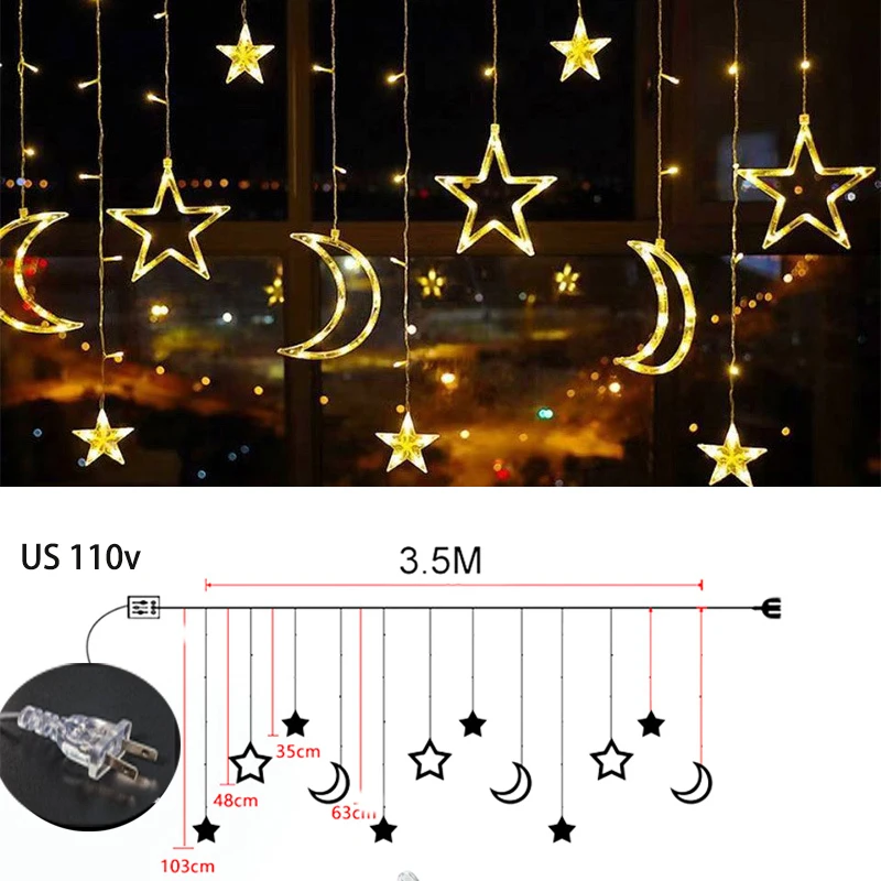 red fairy lights 3.5M 110V 220V Star Curtain String Light 138 LED Fairy Lights 8 Lighting Modes for Ramadan Party Bedroom Wedding Christmas Decor fairy light tree String Lights