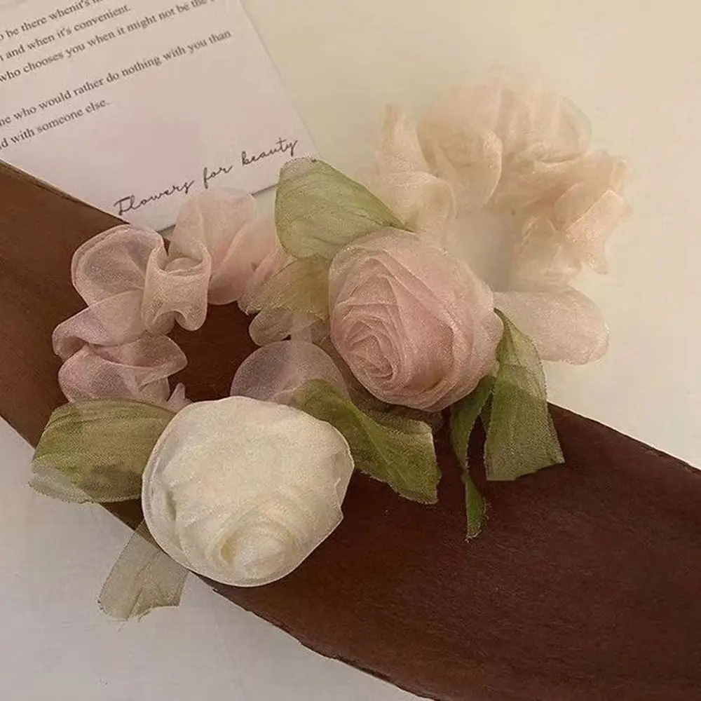 

Резинка для волос для девочек, женские резинки для волос, держатель для конского хвоста, Женское кольцо для волос с розовыми цветами, резинки для волос в Корейском стиле