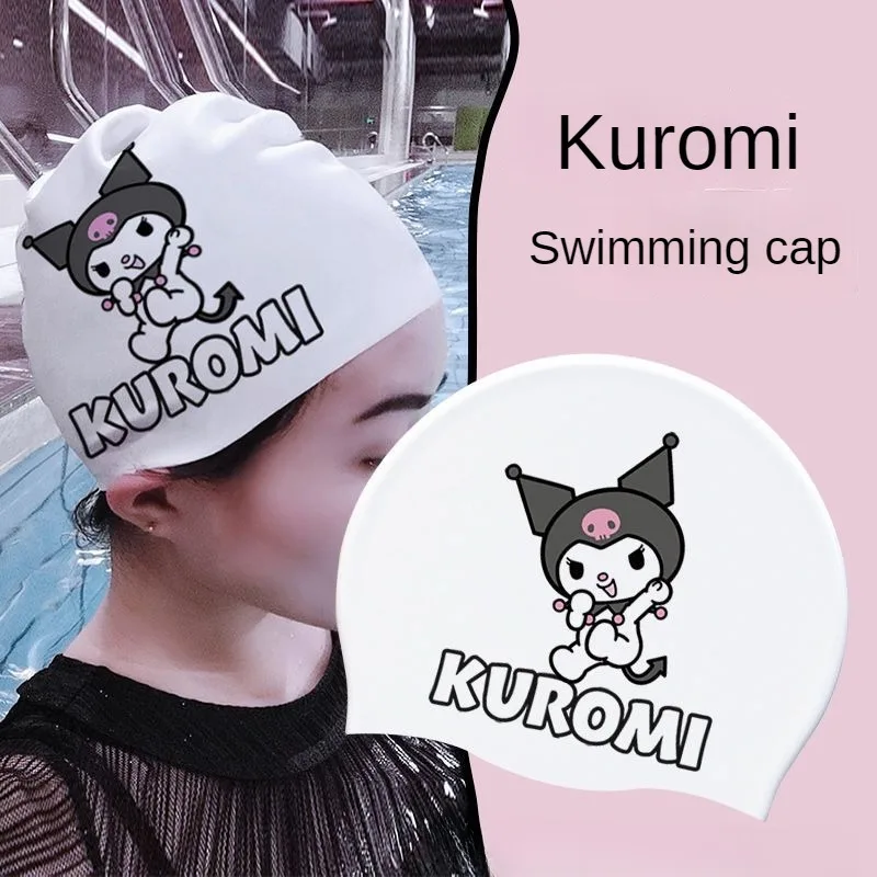 

Sanrio Hello kitty Melody Cinnamoroll Kuromi Swimming Cap Anime Ladies Thickened Printed Silicone Cap Summer Girls Pool Cap Gift