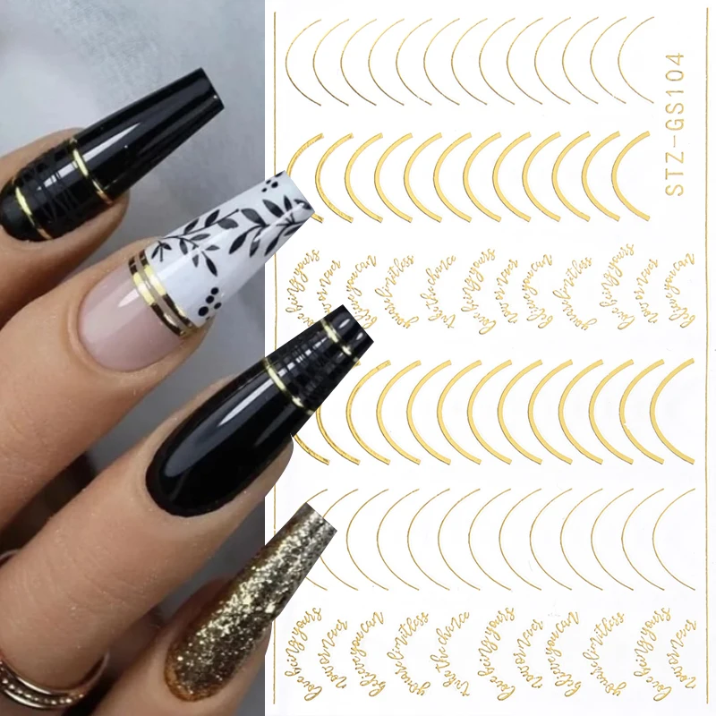 1PCS Rose Gold Lines 3D Nail Sticker Geometric Waved Stripe Decals Self Adhesive Slider Decoration Nail Art Tr_voghion.com