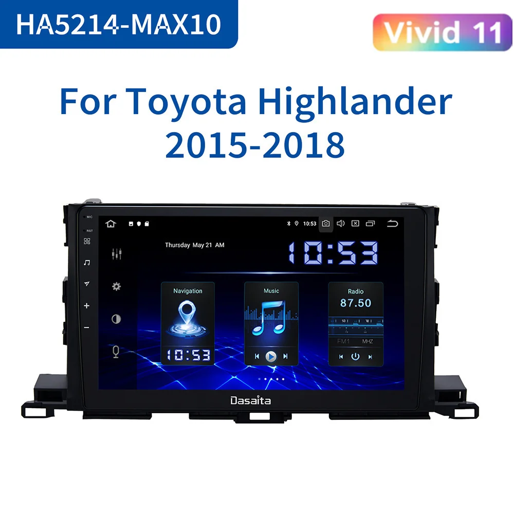 

Автомобильный мультимедийный плеер dasaita, для Toyota Highlander, GPS, 2016, 20172018, 10,2 дюйма, Android, BT5.0, Carplay, MAX4G, 64 ГБ