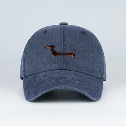 Retro Dachshund Print Baseball Cap - Adorable Dog - Themed Style for Outdoor Walks & Pet Gatherings (NAVY BLUE)
