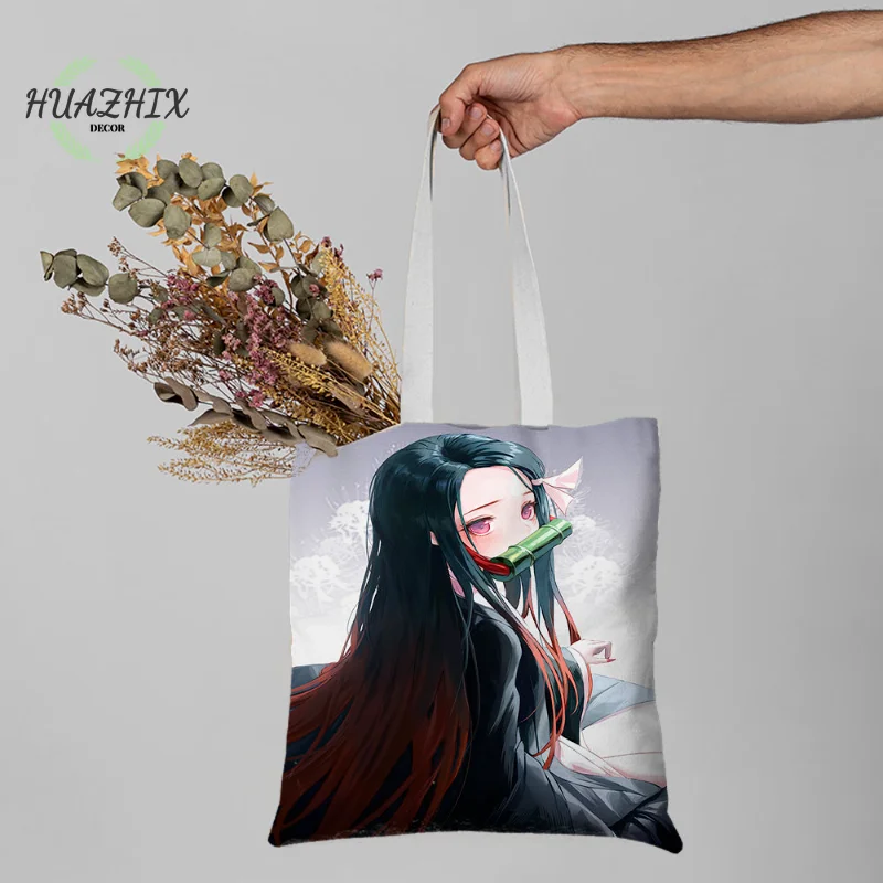 

Demon Slayer Shopping Bag Graphic Tote Shoulder Bag Women Canvas Handbg Female Ulzzang Eco Portable Storage Custom Shopper Bags