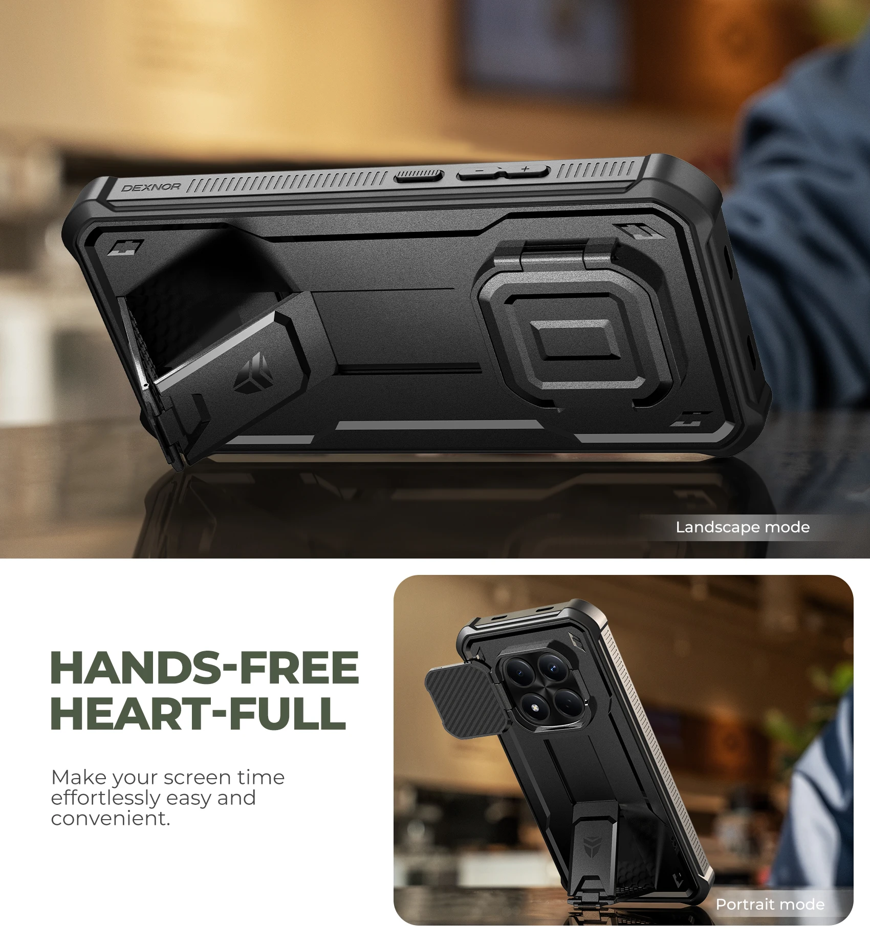 Shockproof Bumper Protective Case with Built-in Sliding Camera Cover, Screen Protector, and Kickstand