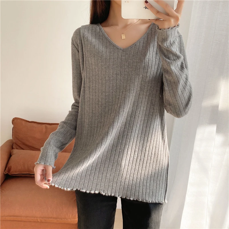 Spring V-neck Nursing Long-Sleeved Knitted Pullover Sweater Loose Breastfeeding Cothes Pregnant Maternity Clothes