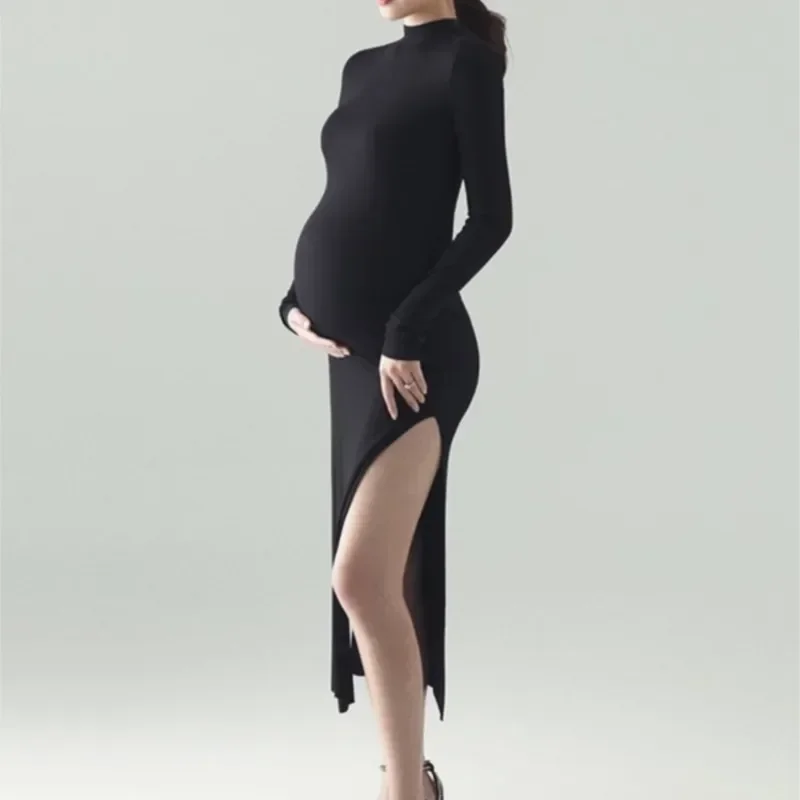 

Black Maternity Dresses For Photo Shoot Sexy Full Sleeve Knitted Photography Props Pregnancy Dress For Pregnant Women Photoshoot