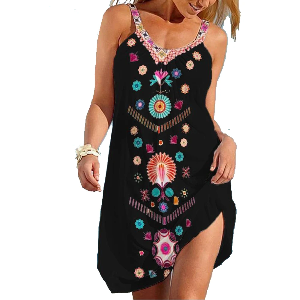 

Ethnic Style Sleeveless Halter Casual Sexy Dress for Women Summer 3D Print Female Dresses Fashion Beachwear Vintage Dress 2023