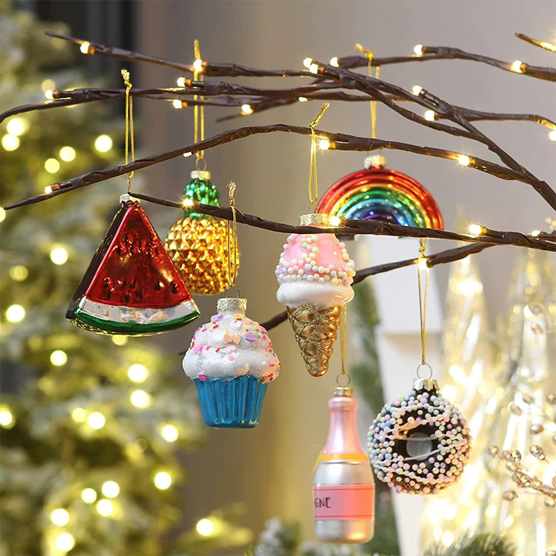 Christmas Tree Hanging Ornaments Glass Christmas Tree Toy New Year Decoration Avocado Fruit Glass Pendants Decorations