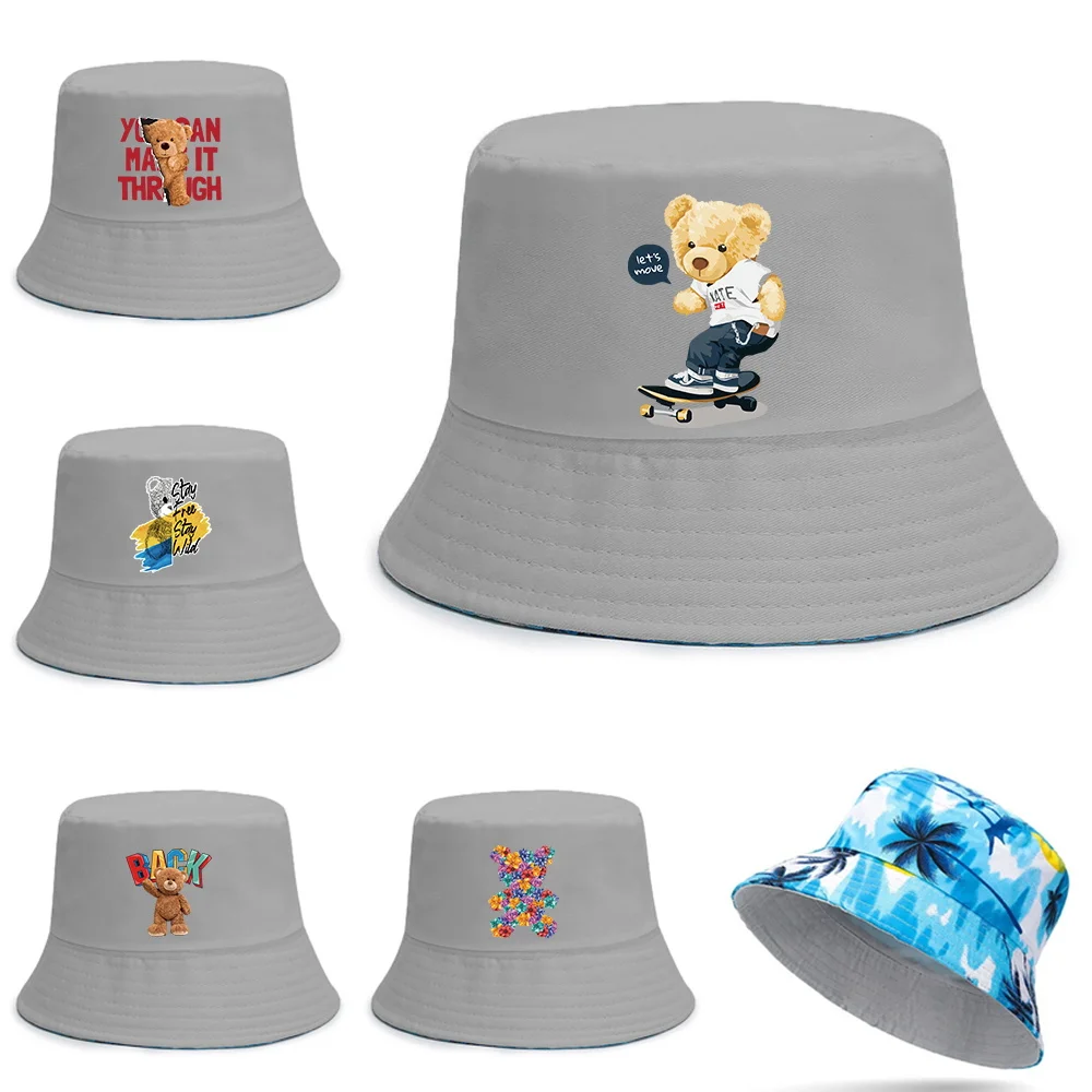 

Cute Bear Print Fisherman Beach Hat Reversible Hawaii Korean Autumn Hats for Men Casual Street Panama Hat Bob Hiphop Bucket Caps