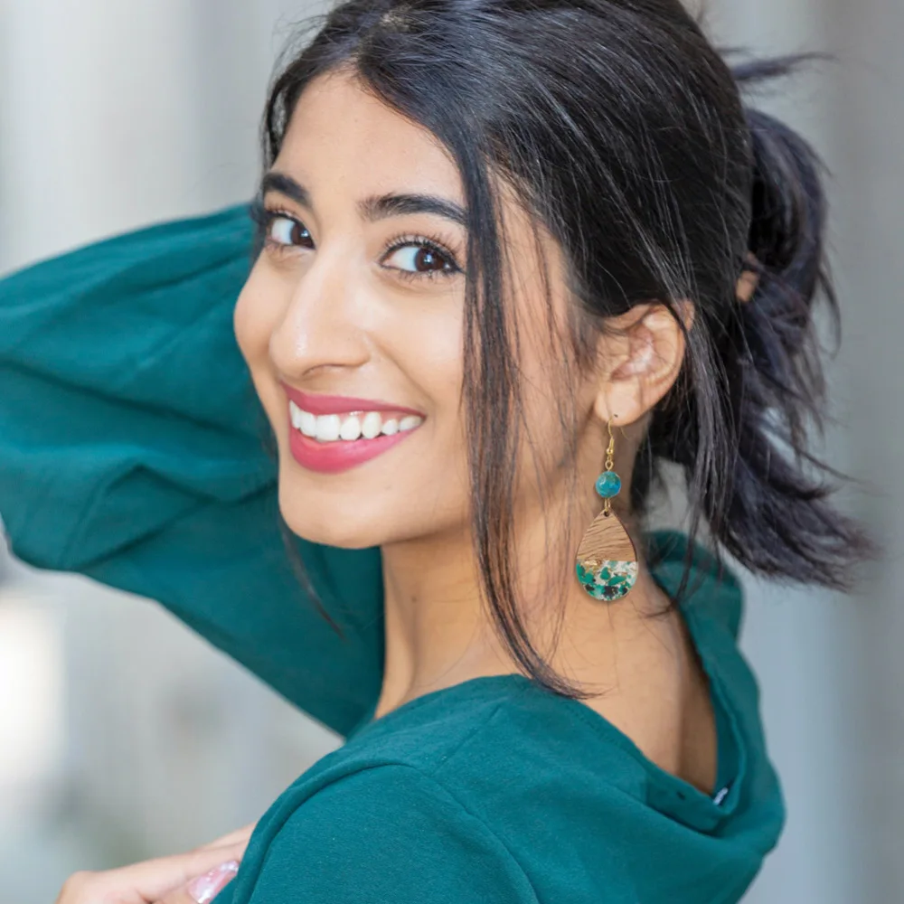 16Pcs Teardrop Resin Wood Charms for Earrings Resin Walnut Wooden Pendants with Foil DIY Jewelry Craft Making Necklace Earrings