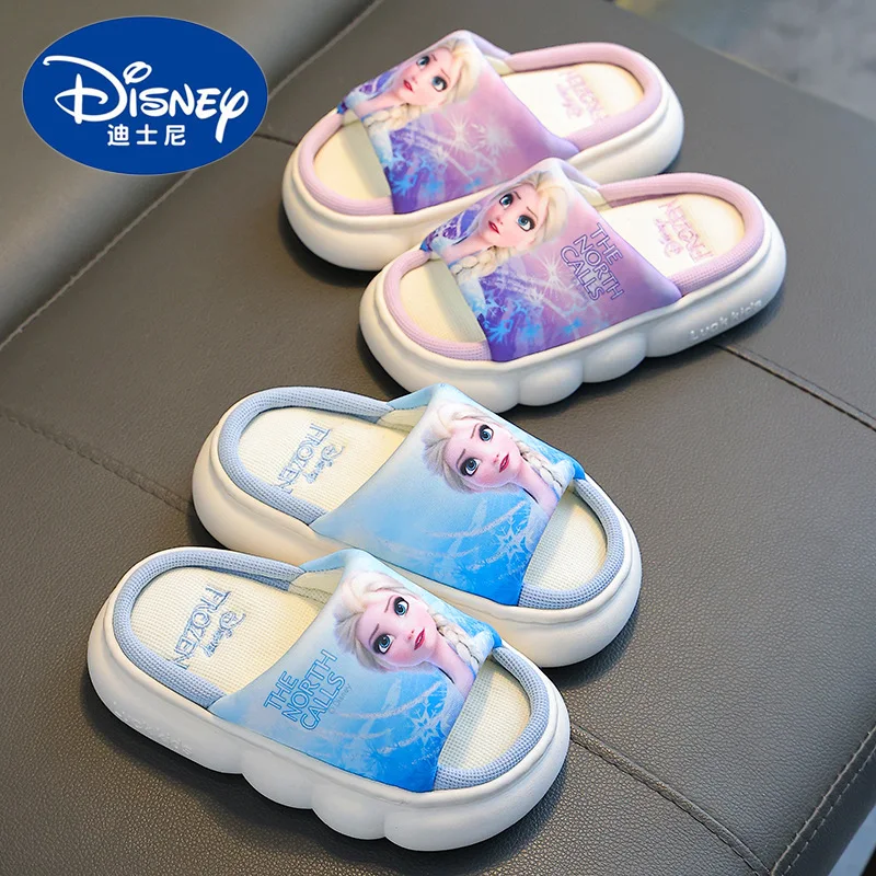Disney Summer Children Pantofole Di Lino Neonate Cartoon Princess Frozen Elsa Print Kids Indoor Antiscivolo Beach Flip Flop Shoes