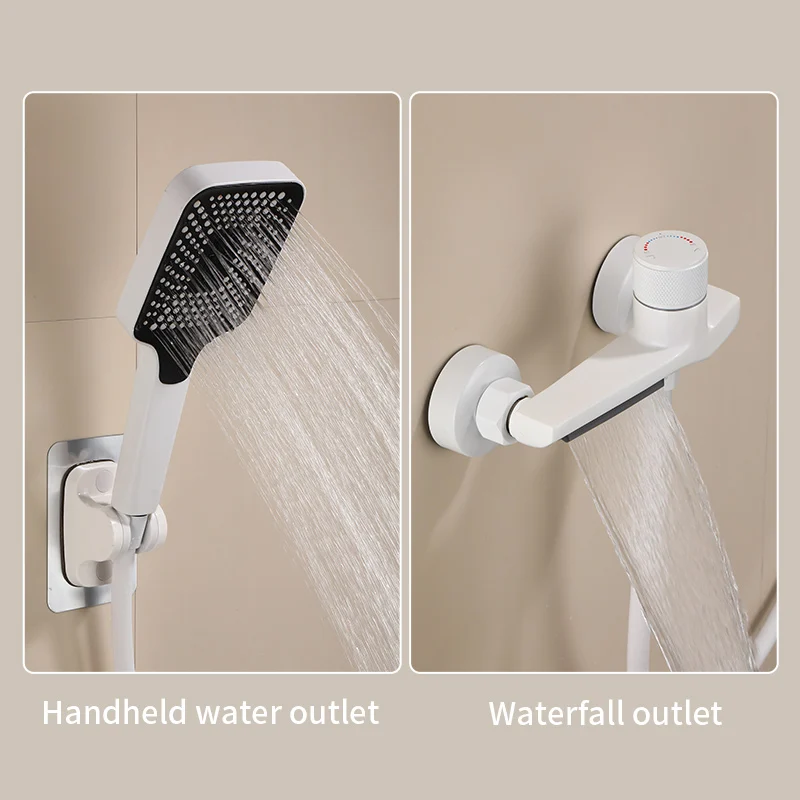 Bathtub Faucet Single Handle Waterfall Spout Mixer with Hand Shower Wall Mounted