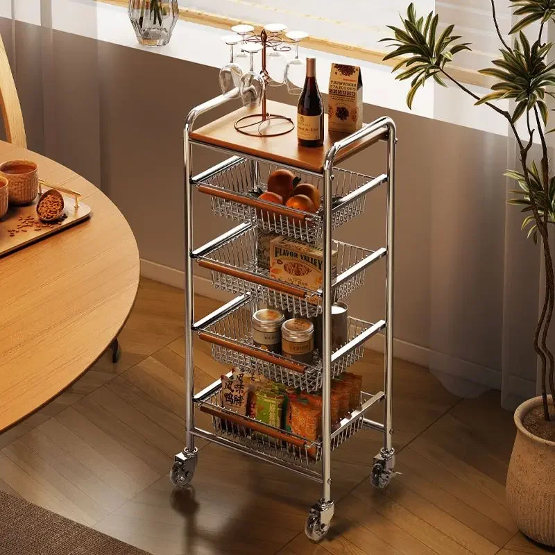 Middle Restaurant bar trolley cart household Dining room storage shelf partition move snacks storage sofa side narrow shelves