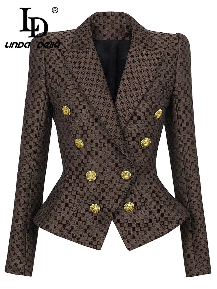 

LD LINDA DELLA 2023 Runway Fashion Designer Slim Fit Jacke Women Long Sleeve Single-breasted Print Jacket