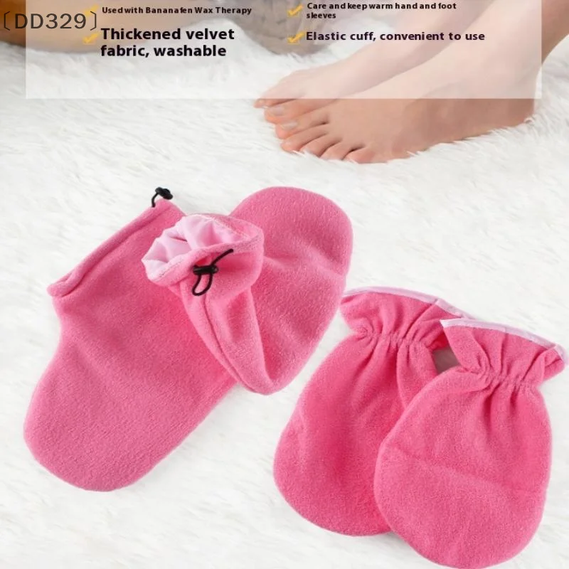 〔DD329〕1 Pair Insulation Care Gloves Flannel Elastic Opening Nail Protection Hand Therapy Paraffin Wax Mitts Reusable Warmers