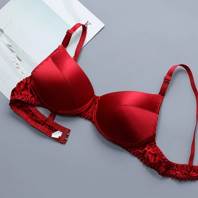 Silk Bra Women New Solid Color Thin Push Up Back Closure Underwear