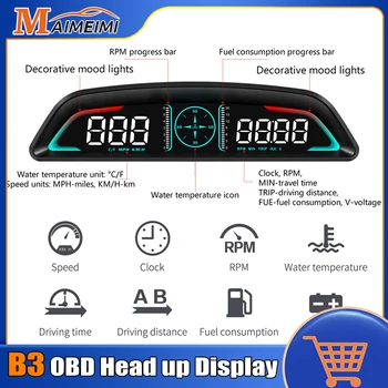 New Car HUD B3 OBD Head Up Display Display multifunzionale del tempo Velocità Distanza di guida Tempo di guida Consumo di carburante Tensione