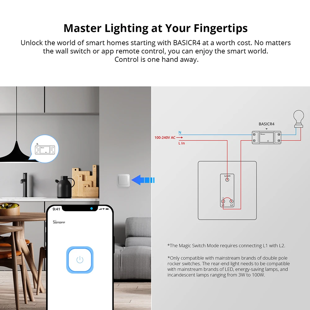Basic R4 WiFi DIY Iterruptor Smart Switch Remote Controller Smart Home eWeLink A