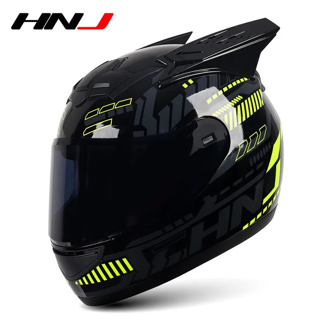 Full Helmet Motorcycle Kask Casco Moto Female Cycling Cap Horn Pink Man Motorcross Motorbike Helmet Casco De Moto HNJ939 939BlackLenHorHelme