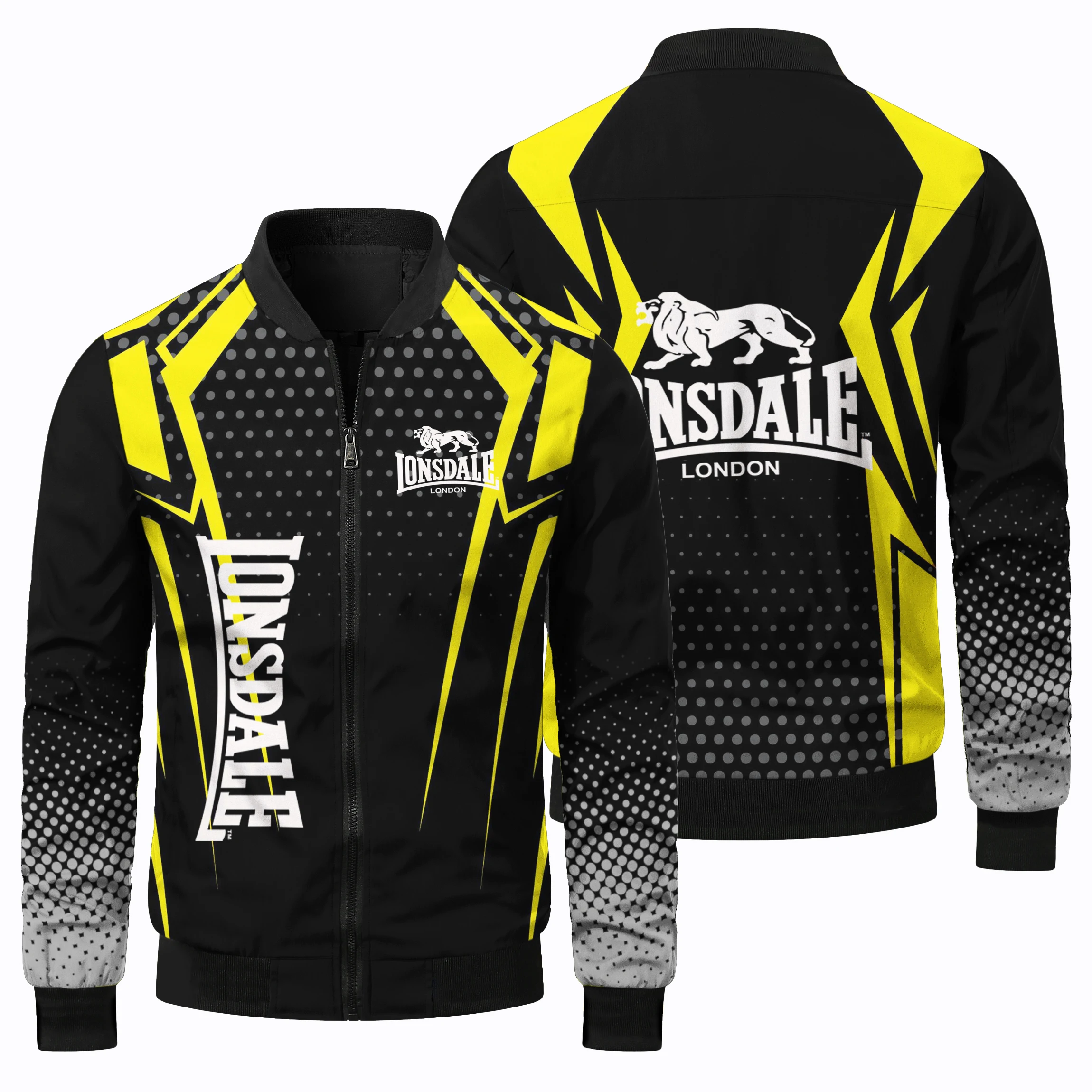 thumbnail image 1 of Chaqueta exterior con cremallera y cuello redondo para hombre, con estampado de logotipo de león en 3D, chaqueta clásica para carreras, ciclismo todoterreno y exteriores, 1 of 5