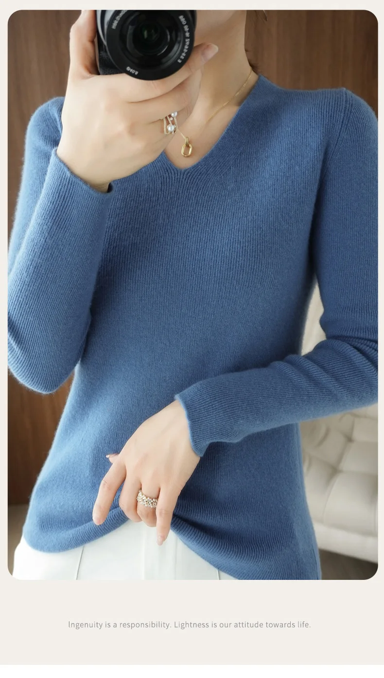 2022 Spring Autumn Women's Cashmere Sweater Pullover V-Neck  Casual Fashion Pure Color High Quality long cardigan