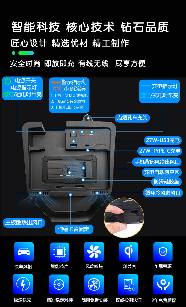 for Haval H5 2023 for GWM Poer·KingKong 2024 Car Wireless Chargers Center Console Fast Charging Bracket Interior Phone Holder detail image 9