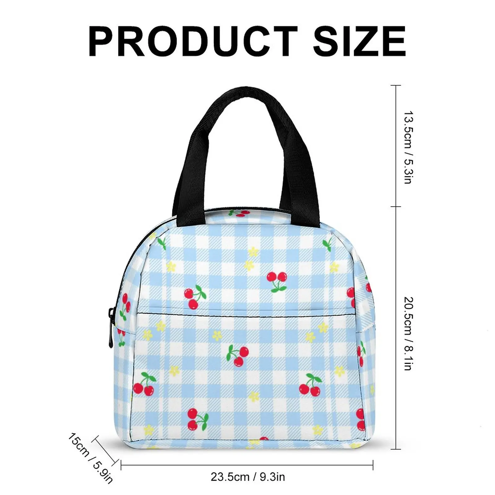 Custom Pattern Tote Lunch Bags for Women Blue White Checkered Portable Meal Bag Picnic Travel Breakfast Box Office Work School