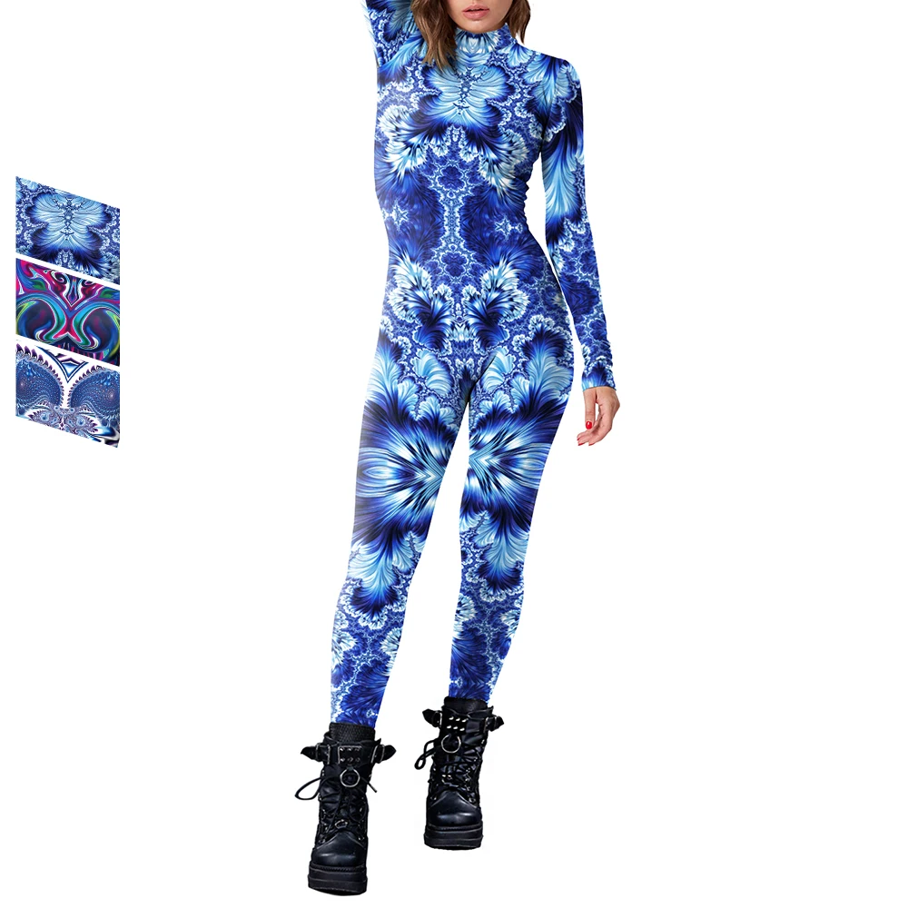 

Zawaland Carnival Women Men Jumpsuit Long Sleeve Flower Printing Bodysuit Holiday Party Funny Cosplay Costumes Performance