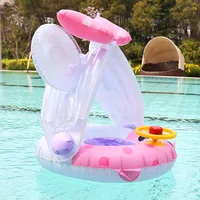 Baby Swimming Float Ring With Roof Inflatable Double Raft Rings Toy Floating Cartoon Steering Wheel Kids Swim Pool Accessories 1