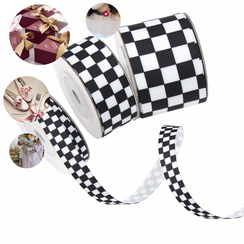 5Yards 10/22/38mm Black White Plaid Ribbon ribbon decoration ribbon supplies DIY Crafts Wrapping for Wedding Flower Handmade Bow Gift Box Packaging Party Decor