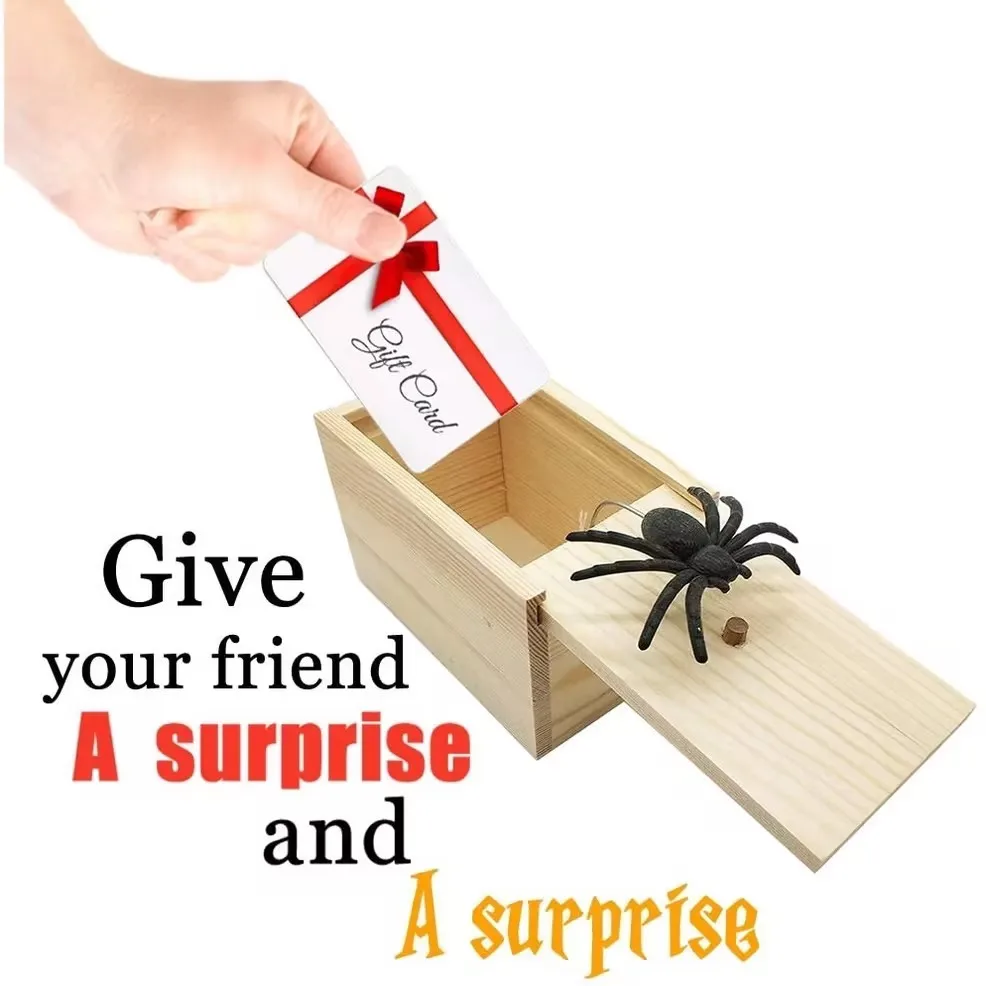Funny Scare Box Wooden Prank Spider Hidden in Case Great Quality Prank-Wooden Scarebox Interesting Play Trick Joke Toys