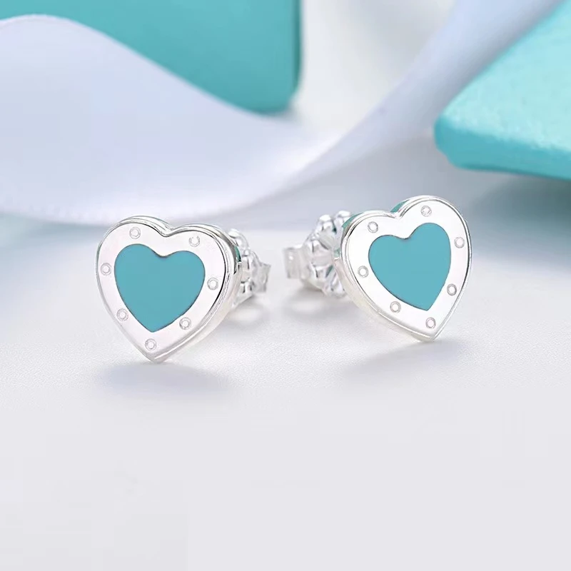 Hot selling 925 sterling silver heart-shaped enamel earrings for women's fashion, luxury jewelry, classic brand party gifts