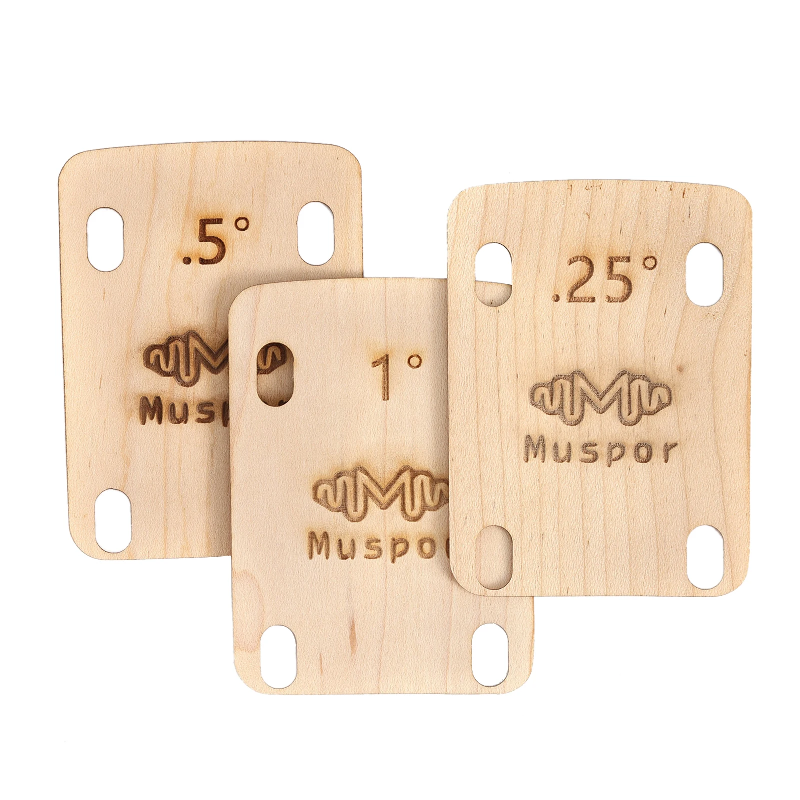 

Muspor MX0360D 3pcs Guitar Neck Shims 0.25 0.5 1 Degree Wooden Shims Set for Bolt-on Neck Bolts each at a different taper