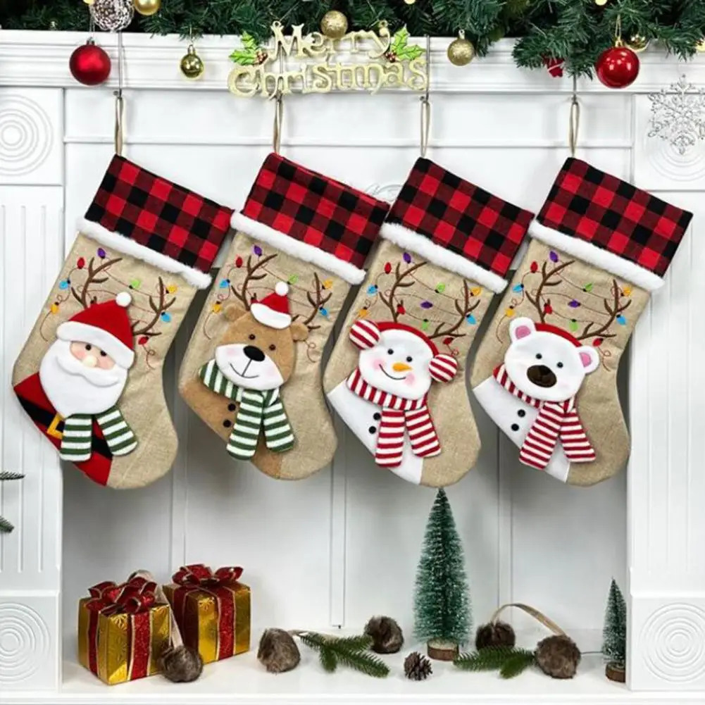 

1Pc Family Christmas Gift Holiday Stocking Festive Christmas Stockings Santa Claus Snowman Elk Bear Xmas Gift Socks for Holiday